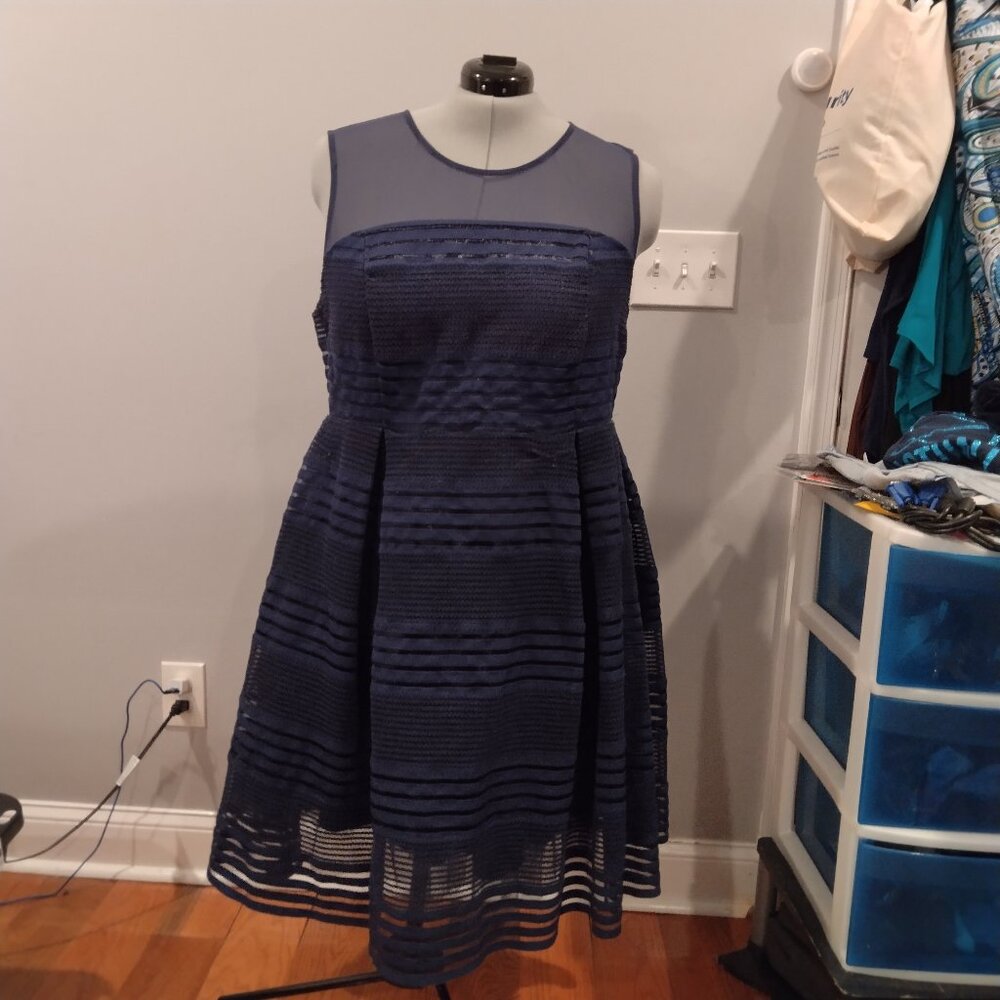 Dark Blue slightly flared evening dress with lines